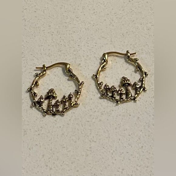 Mushroom hoop earrings N1067 - Picture 2 of 5